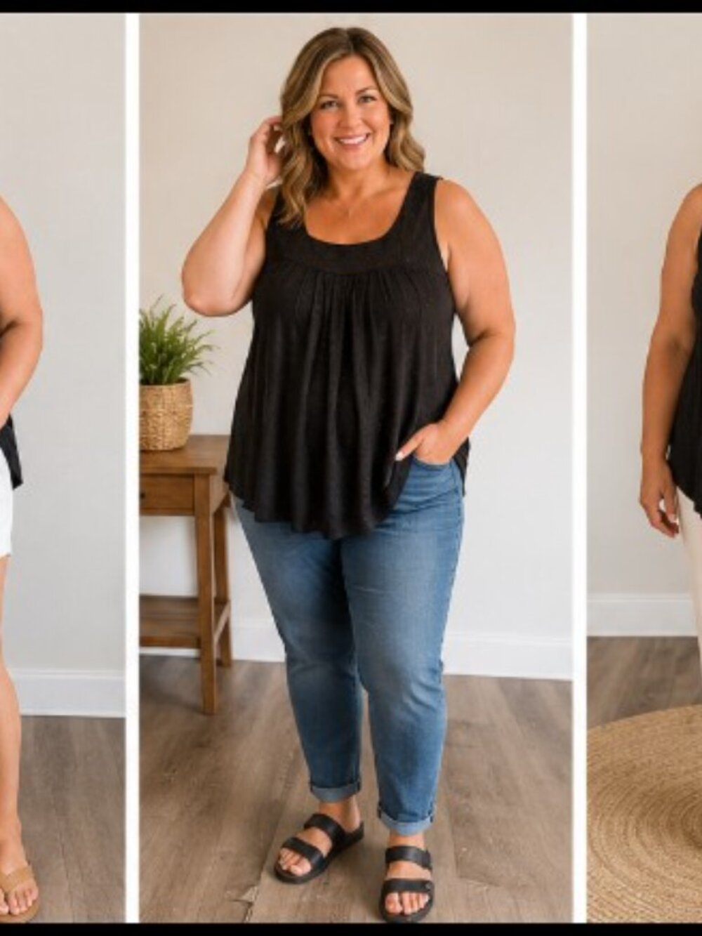 Black Eyelet Sleeveless Tunic Tank Top Plus Size 3XL Flowy Stretch